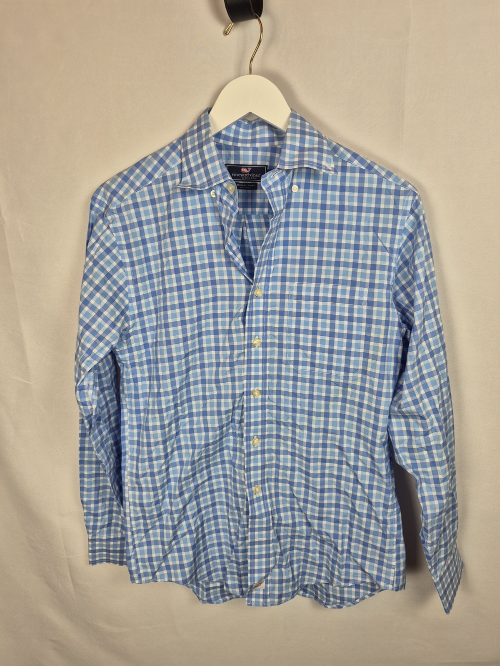 Vineyard Vines Mens Light Blue & White Gingham Button-Down Shirt Size XS